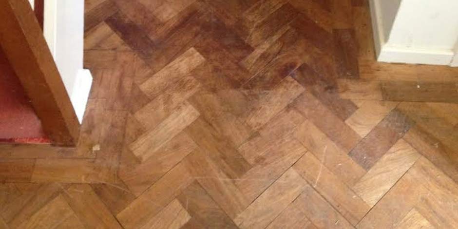Before-HALLWAY OILED IROKO PARQUET FLOOR IN ST. ALBANS
